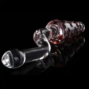 Glass Dildo Red Textured with handle